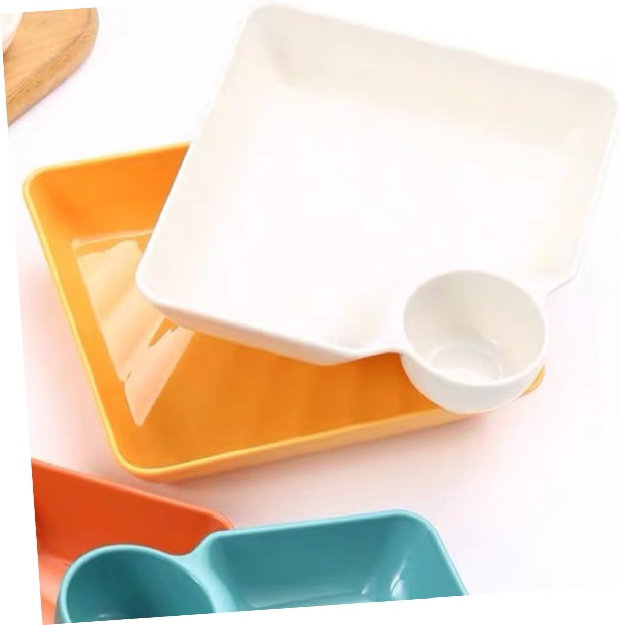 HOMSFOU 4 unidades de bandeja de bolas de masa para servir chips y platos de aperitivos platos de condimentos cuadrados platos para servir con