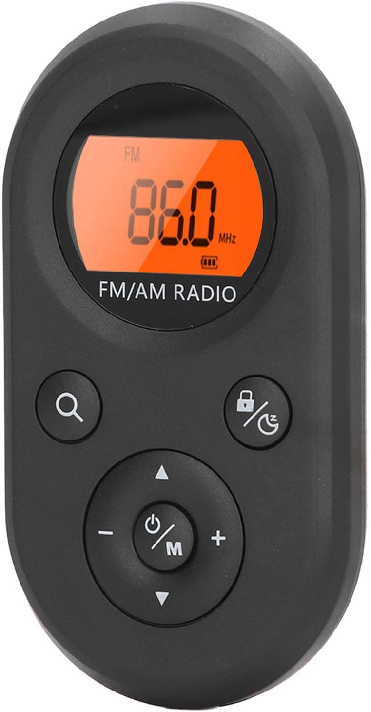 Radio portátil AM FM Mini con retroiluminación y auriculares para exteriores (negro)