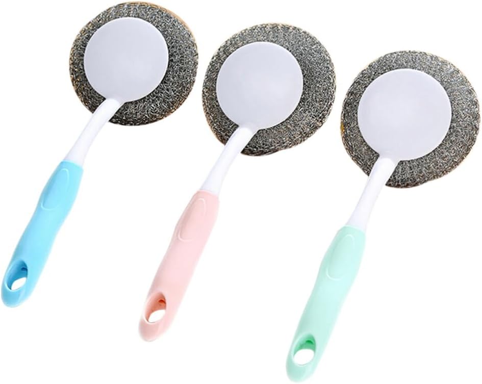 Healeved Cepillo de acero inoxidable para fregador, cepillo de metal para platos, olla y platos, limpiador de utensilios de cocina con mango largo,