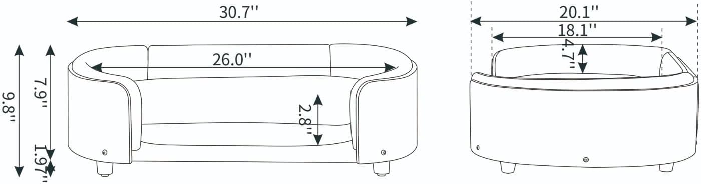 Cama de terciopelo para perro, sofá para mascotas con patas de madera maciza y respaldo de madera doblada, cojín resistente a las manchas en varios