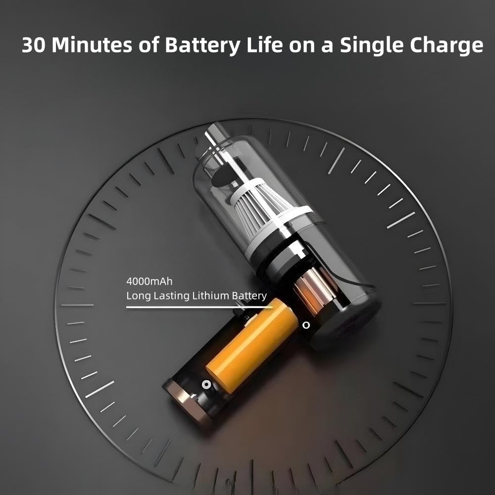 Wixann Aspiradora de mano, 12000 Pa Aspiradora de coche de alta potencia, 4000 mAh Aspiradora de coche portátil, Aspiradora de mano de 120 W sin