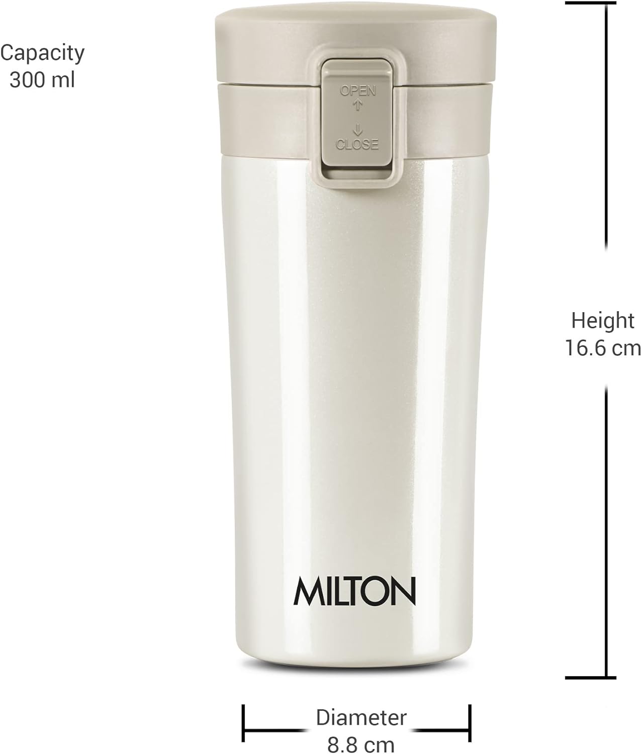 Milton Thermosteel – Taza de café aislada al vacío, 10.1 fl oz, crema, frasco para bebidas calientes y frías, a prueba de fugas, a prueba de óxido,