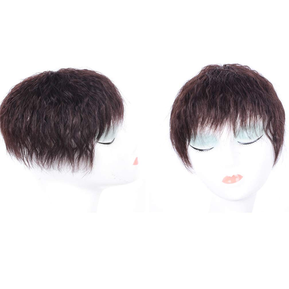 Peluca de repuesto para el cabello rizado, sin costuras, con clip, con flequillo, para mujer, 5.5 x 5.9 in, color negro natural