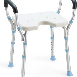 OasisSpace Silla de ducha ajustable con brazos para ducha interior, banco de ducha resistente con asiento recortado de 300 libras, taburete de OasisSpace Silla de ducha ajustable con brazos para ducha interior, banco de ducha resistente con asiento recortado de 300 libras, taburete de