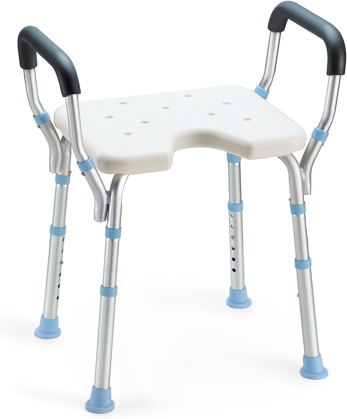 OasisSpace Silla de ducha ajustable con brazos para ducha interior, banco de ducha resistente con asiento recortado de 300 libras, taburete de