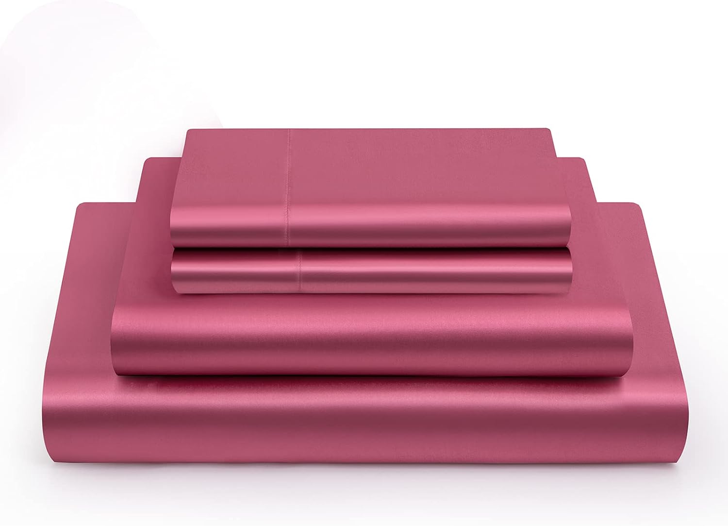 Krissh – Juego de sábanas de seda satinada suave de 6 piezas, tamaño Queen, color rojo vino claro, sábana encimera ajustable (bolsillo profundo de
