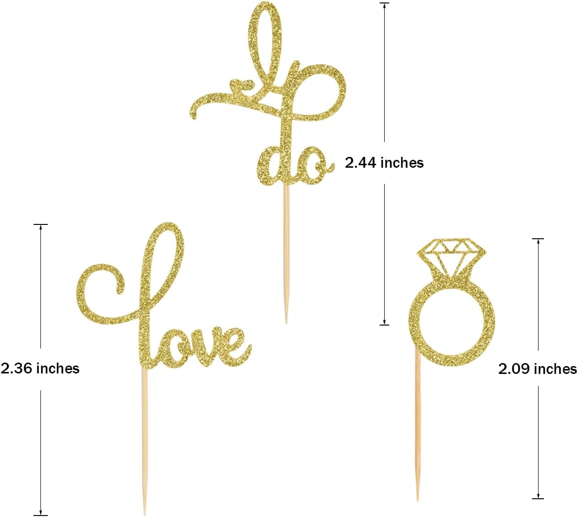 48 piezas de anillos de diamantes con purpurina para cupcakes Love I Do para decoración de bodas, despedidas de soltera, fiestas de compromiso,