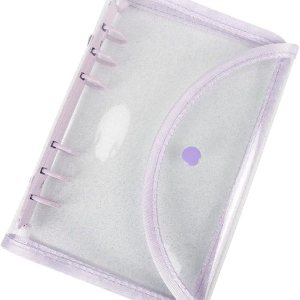 Carpeta A6 con purpurina transparente de PVC suave, carpeta de 6 anillas, color morado, recargable, con cierre de botón a presión, para organizador Carpeta A6 con purpurina transparente de PVC suave, carpeta de 6 anillas, color morado, recargable, con cierre de botón a presión, para organizador