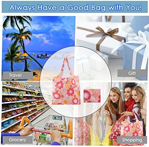 xfyoeg Paquete de 6 bolsas de compras reutilizables de nailon plegables, bolsas de comestibles de cocina, bolsas lavables y duraderas