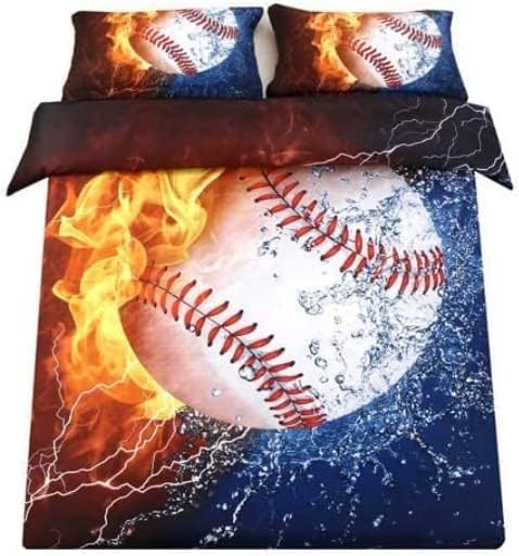 Juego de edredón de béisbol de 3 piezas, tamaño matrimonial, ropa de cama en una bolsa, ropa de cama matrimonial, poliéster suave, resistente a las