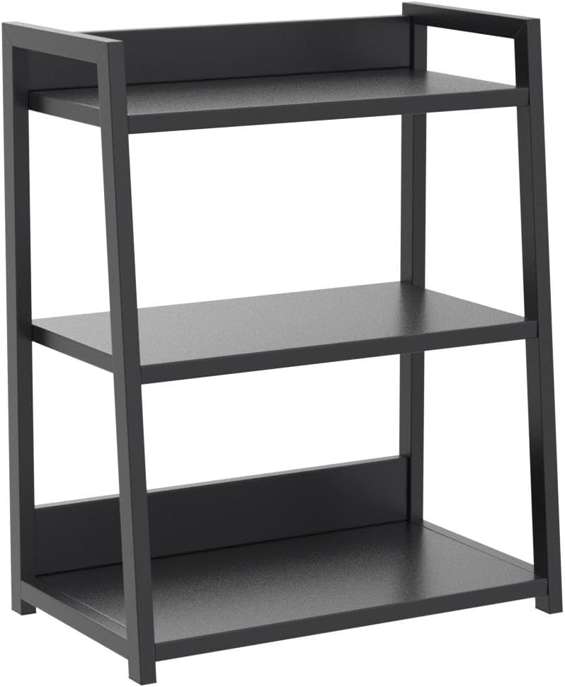 IOTXY Estantería abierta de 3 niveles, soporte de exhibición de acero y madera, estantería de pie de 19.7 in de ancho, color negro