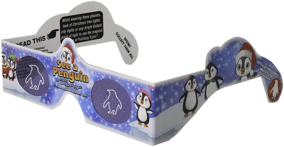 Paquete variado de 5 pares de gafas 3D de Navidad para 2023, con pingüinos, cascanueces, cascabeles, Papá Noel, muñecos de nieve, listos para usar.