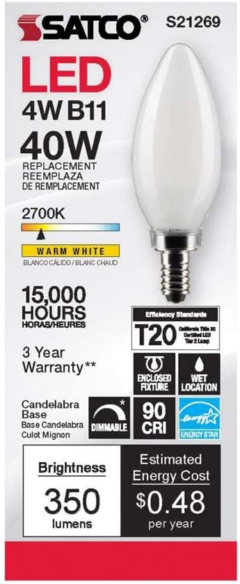 Satco S21269 4B11LED927FR120VE12-paquete de 6
