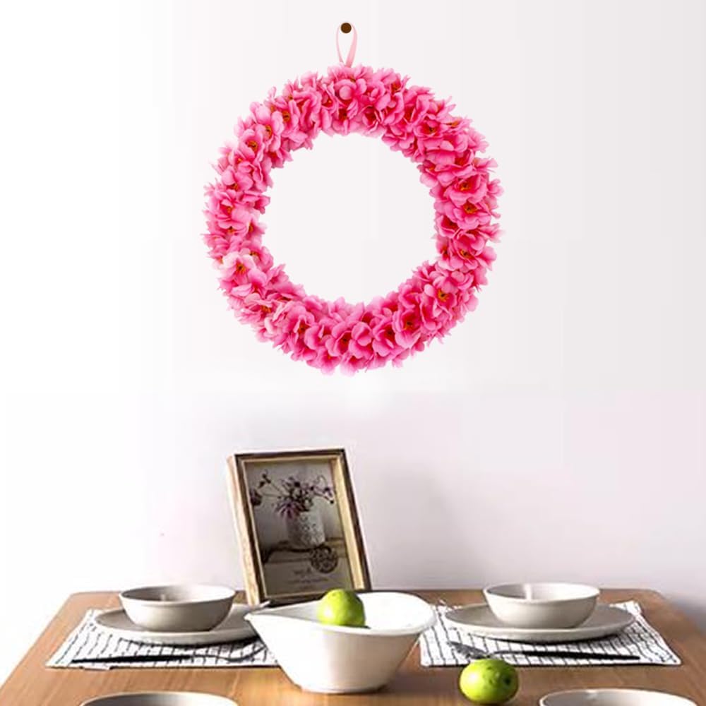 Corona de flores de cerezo, corona circular reutilizable de flores artificiales de 14 pulgadas, decoración del hogar, decoración para dormitorios,