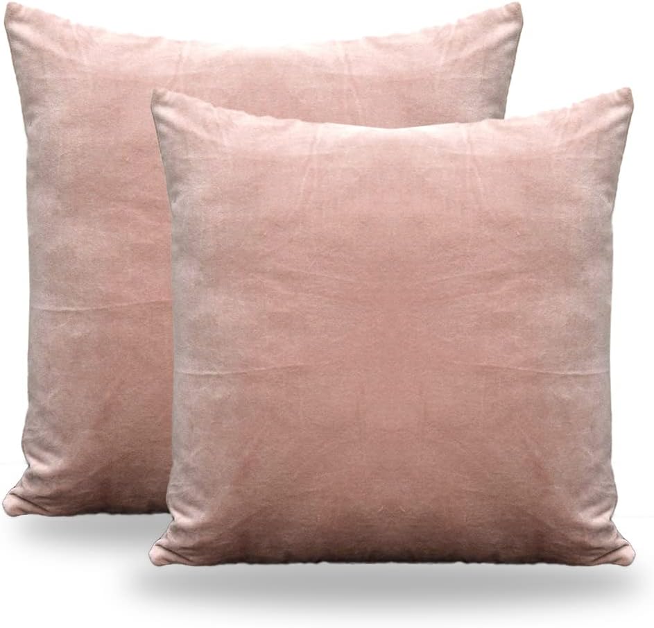 knilot Fundas de almohada color rubor de 16 x 16 pulgadas, paquete de 2 fundas de almohada de terciopelo cuadradas decorativas de color sólido