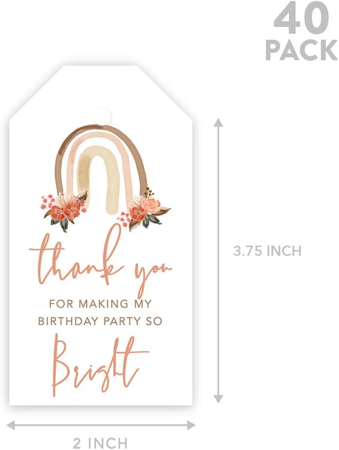 Andaz Press Paquete de 40 etiquetas de regalo clásicas con texto en inglés “Thank You for Making My Birthday Party So Bright” con cuerda para fiesta
