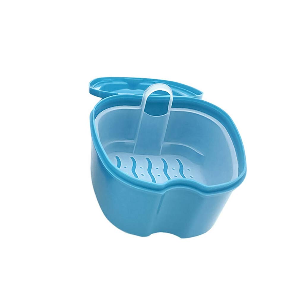Caja de dentadura con cepillo, taza de dientes falsos portátil de viaje con colador, contenedor de baño para dentadura para un cuidado completo de