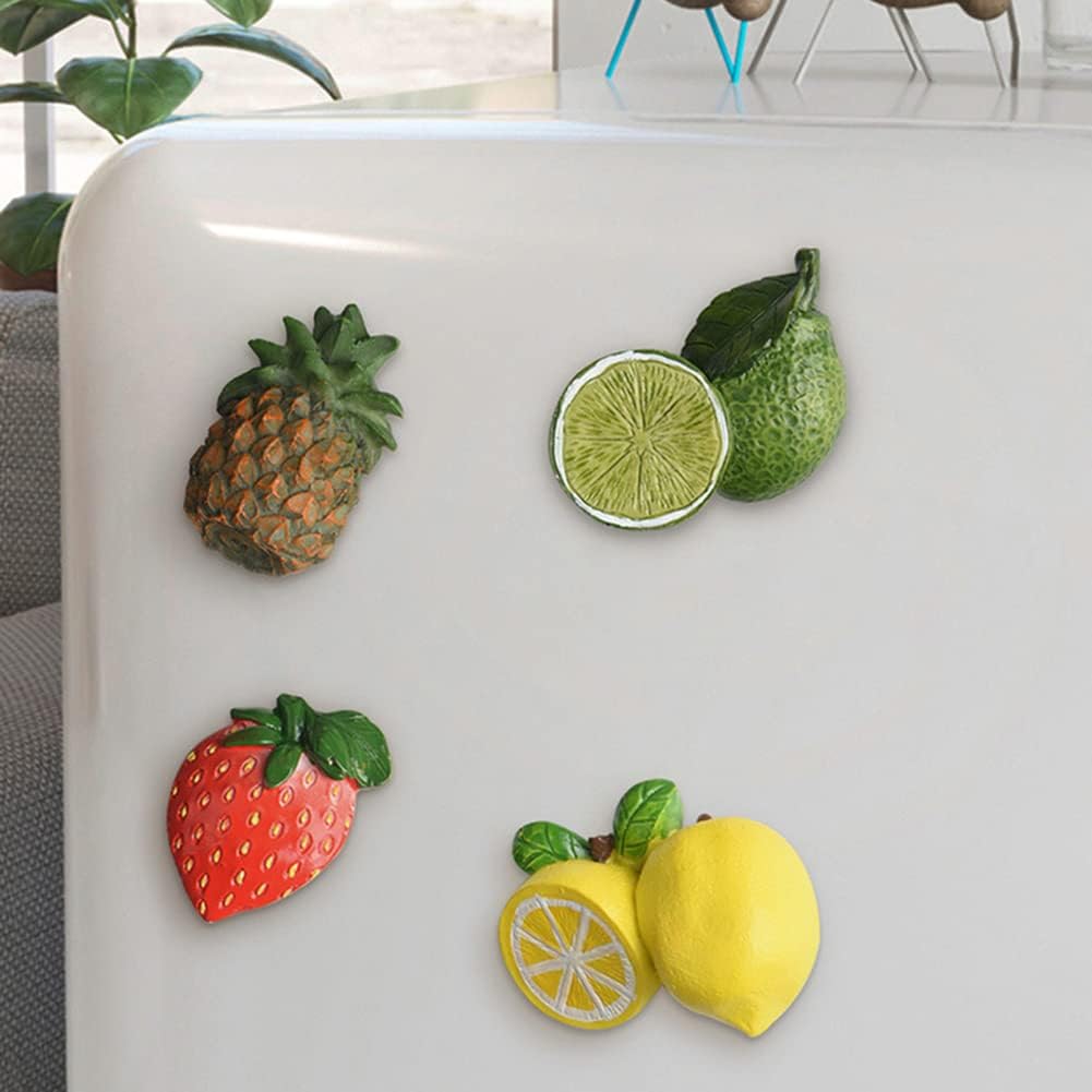 Imán de resina 3D para refrigerador de frutas, limón, fresa, piña, adornos magnéticos para refrigerador, calcomanías magnéticas para cocina, espacio