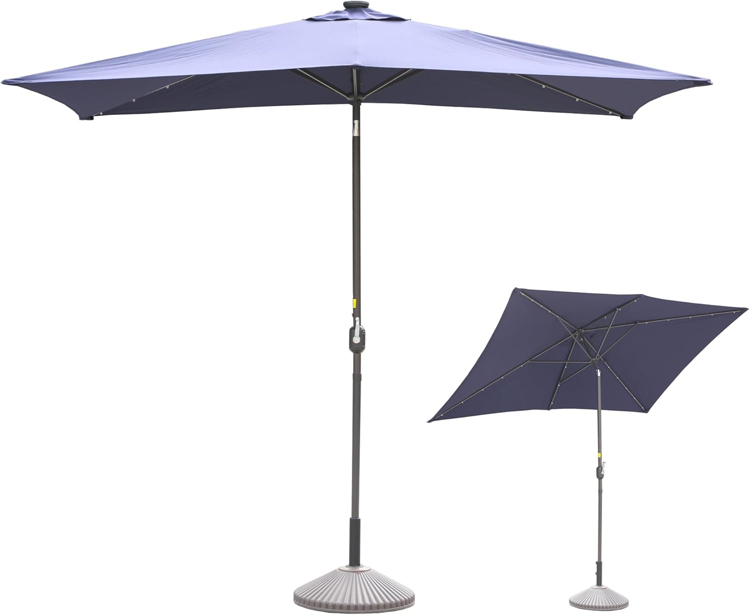Sombrilla rectangular de 10 x 6 pies 5 pies con luz LED, sombrilla para exteriores, sombrilla de mesa de mercado con botón de inclinación y manivela