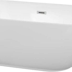 Melissa – Bañera independiente de 60 pulgadas, color blanco, con drenaje cromado pulido y ribete de desbordamiento Melissa – Bañera independiente de 60 pulgadas, color blanco, con drenaje cromado pulido y ribete de desbordamiento