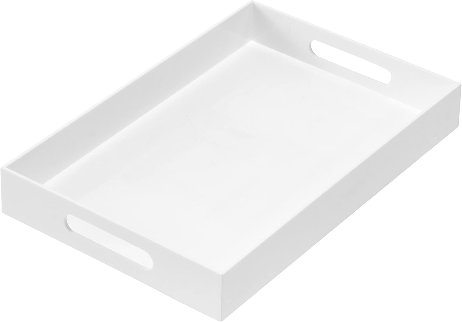 Bandeja de acrílico resistente de color blanco brillante con asas de 10 x 15 x 2 pulgadas de alto, a prueba de derrames, bandejas decorativas,
