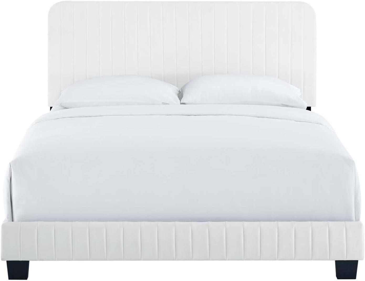 Modway Celine Channel – Cama con plataforma de terciopelo copetudo, tamaño Queen, color blanco