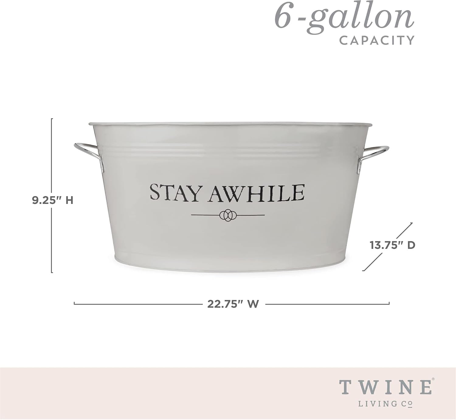 Twine Stay Awhile Cubo de hielo galvanizado pintado blanco y bañera de metal, bañera de hielo para bebidas para fiestas en capacidad de 6.3 galones