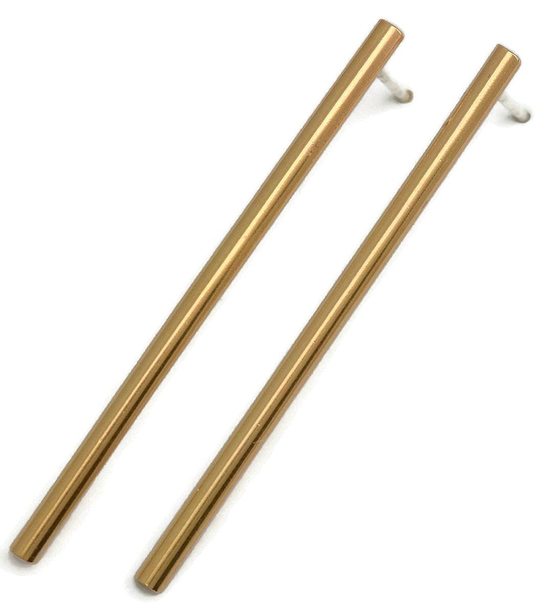 2 inch long 3mm thin 14k yellow gold filled post bar stud earrings minimalist geometric earrings for women sterling silver post (14k gold filled)
