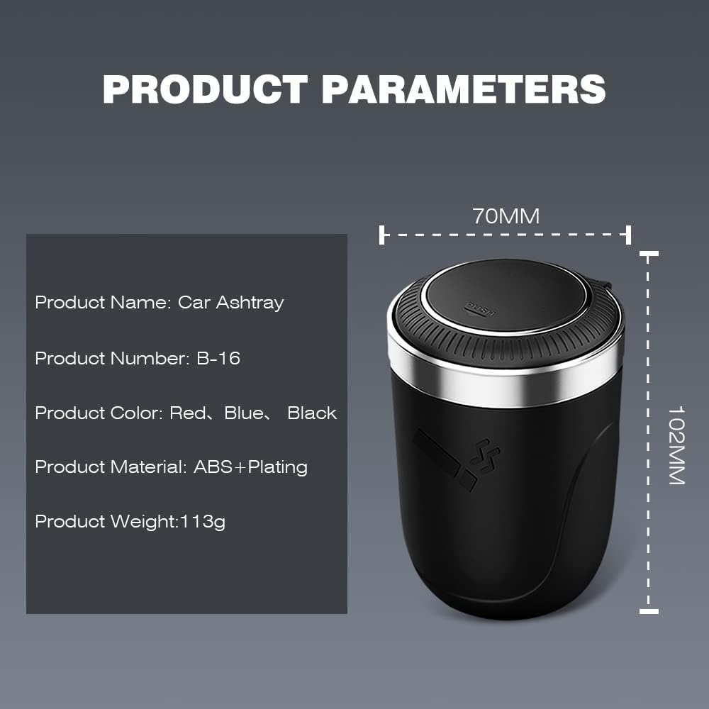 BALUME Cenicero de automóvil con tapa, cenicero portátil para automóvil, mini cubo de basura para automóvil, bandeja de cenizas desmontable de acero