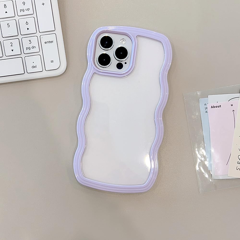 Funda con marco ondulado rizado para iPhone 15 Pro Max de 6.7 pulgadas, bonito patrón de forma de onda 2 en 1, a prueba de golpes, transparente,