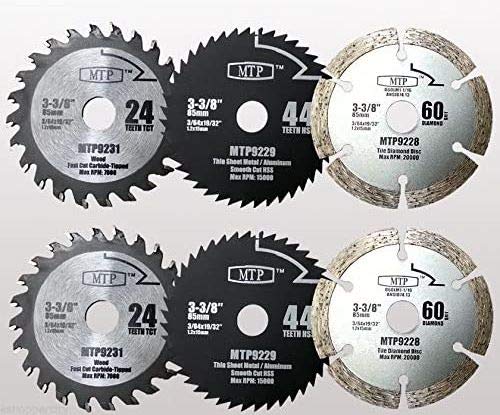 6 hojas de sierra circular de diamante  madera y metal de 3-38 pulgadas para Rockwell Versacut Versa Cut Rk3440k, Makita 3-38 pulgadas inalámbrico