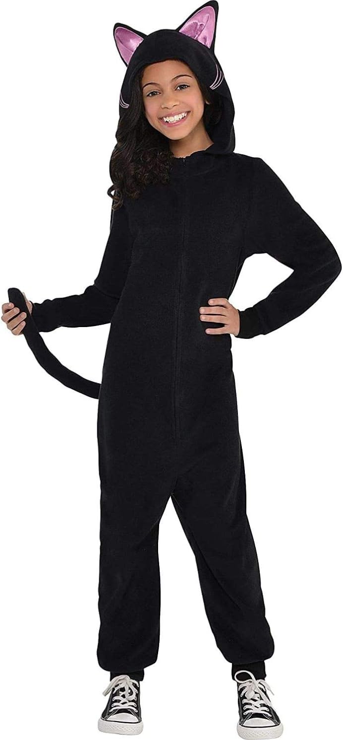 Amscan Zipster – Disfraz de gato negro con capucha para niñas, talla S, con capucha