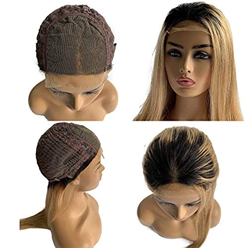 24 pulgadas de largo, peluca de encaje frontal, rubio miel, cabello humano real, liso, 150 % de densidad, cabello brasileño virgen, pelucas de