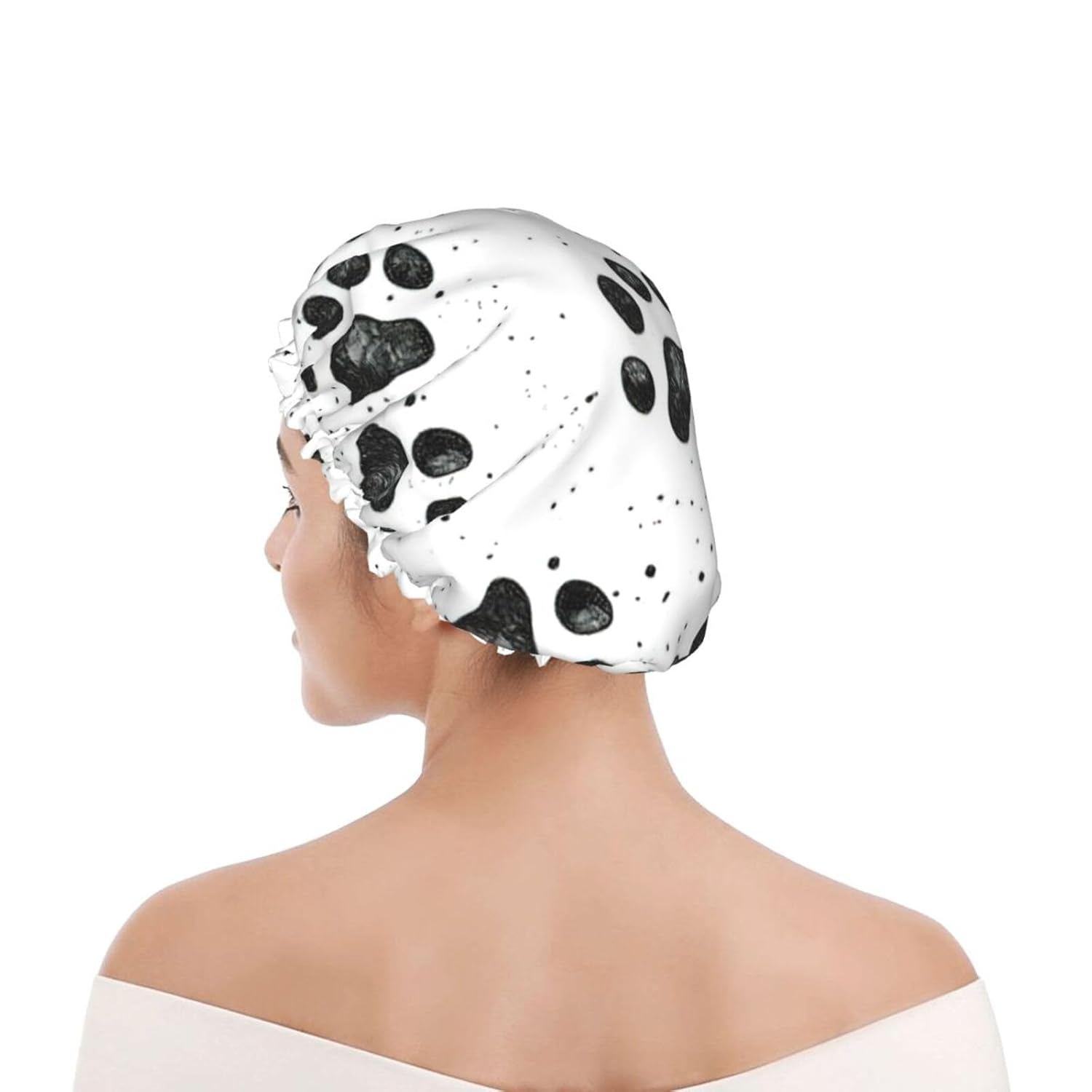 WURTON Gorro de ducha con estampado de patas de perro, suave, reutilizable, doble capa impermeable, gorro de baño para mujer, transpirable,