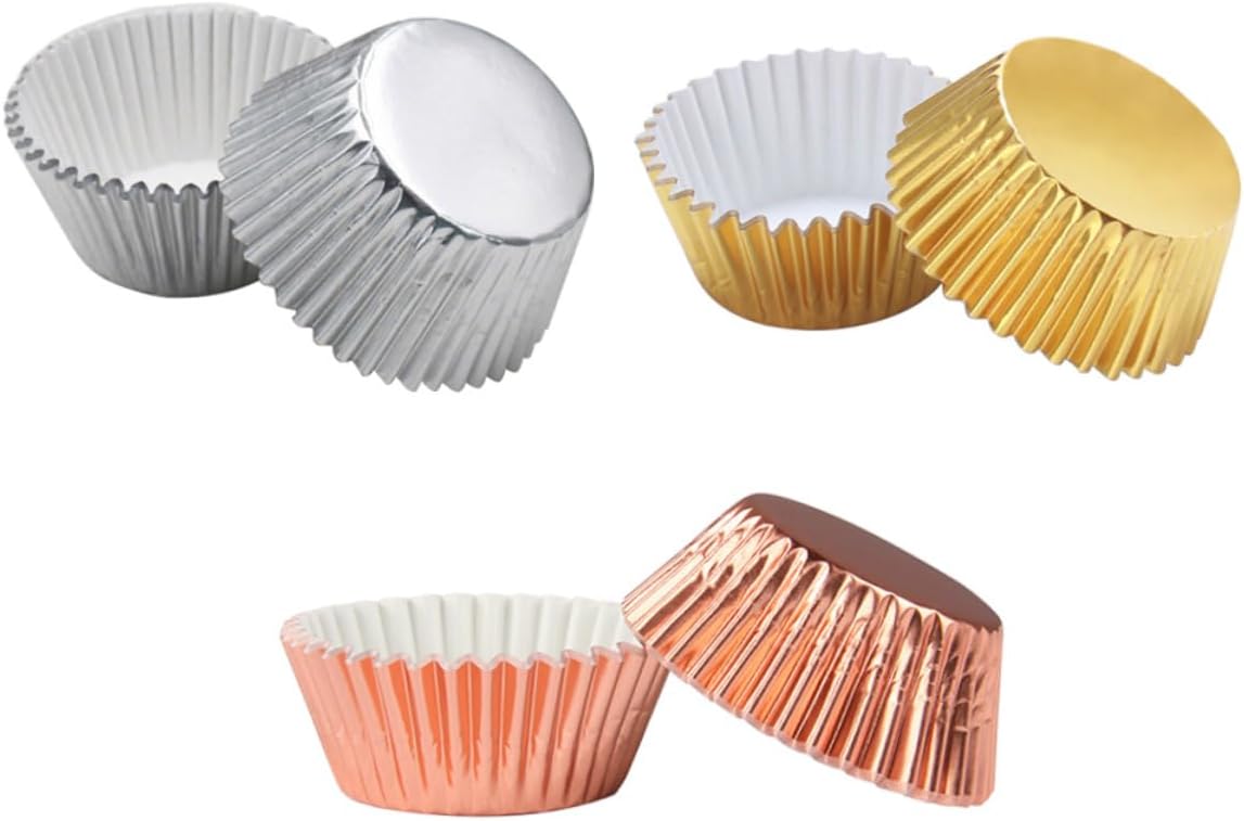 300 piezas mini tazas para hornear mini muffin de papel de regalo de oro rosa muffin tazas de papel magdalena papel forros de papel magdalena molde