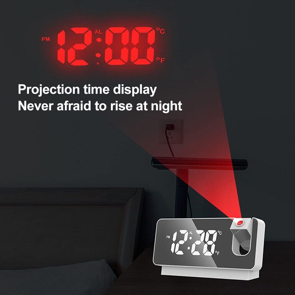 RUNAAJA – Reloj despertador digital LED inteligente, proyector de temperatura, tiempo, pantalla LCD, reloj despertador de proyección para