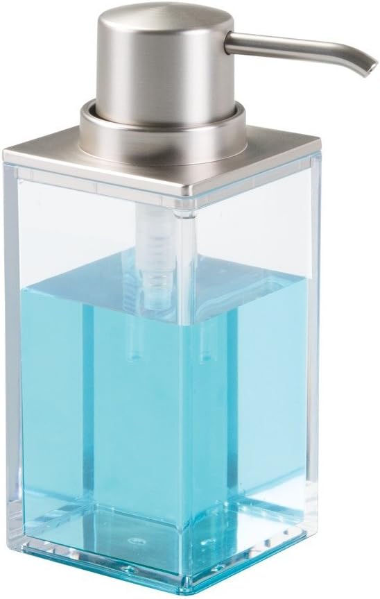 iDesign – Bomba dispensadora de jabón, colección Clarity, 10 onzas, 2.5 x 3.75 x 6.08 pulgadas, níquel transparente y cepillado