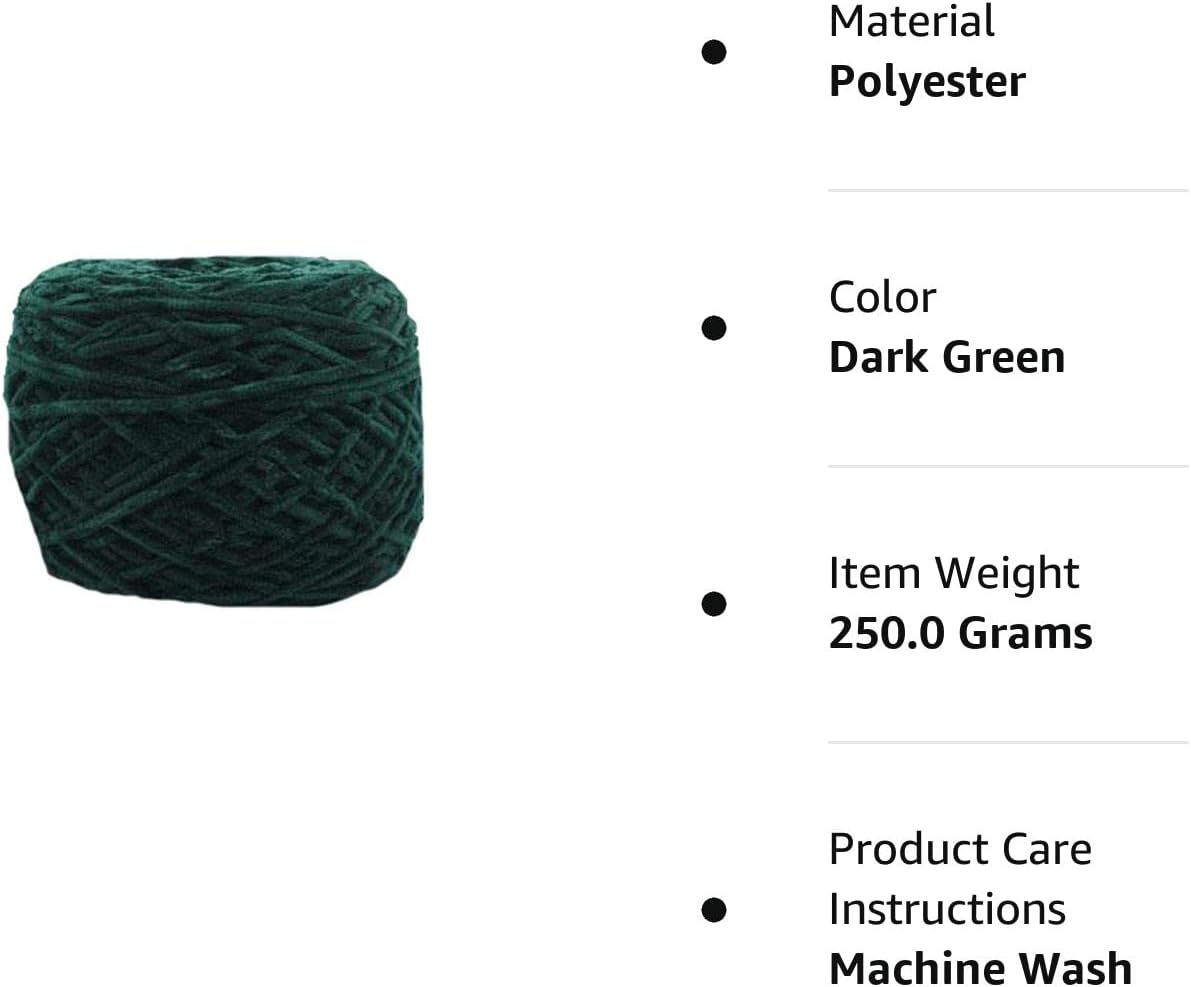 Hilo de chenilla verde oscuro de 8 oz250 g, hilo de chenilla de terciopelo para bricolaje, hilo de chenilla de lujo voluminoso para bufanda de