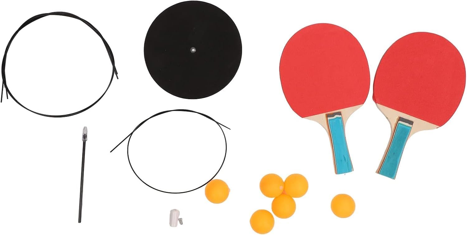 HURRISE Juego de paletas de pelotas de tenis de mesa, juego de paletas de ping pong con pelotas, entrenador de tenis de mesa con eje elástico, base