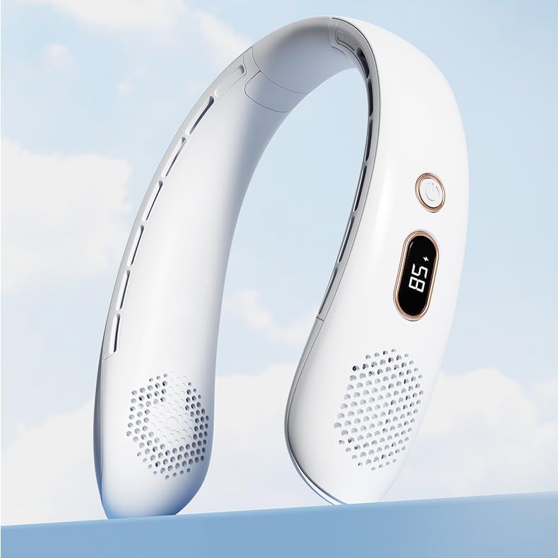 YONGYUN Ventilador colgante de cuello portátil, 3 velocidades ajustables, de larga duración con ventilador de enfriamiento de pantalla LED,