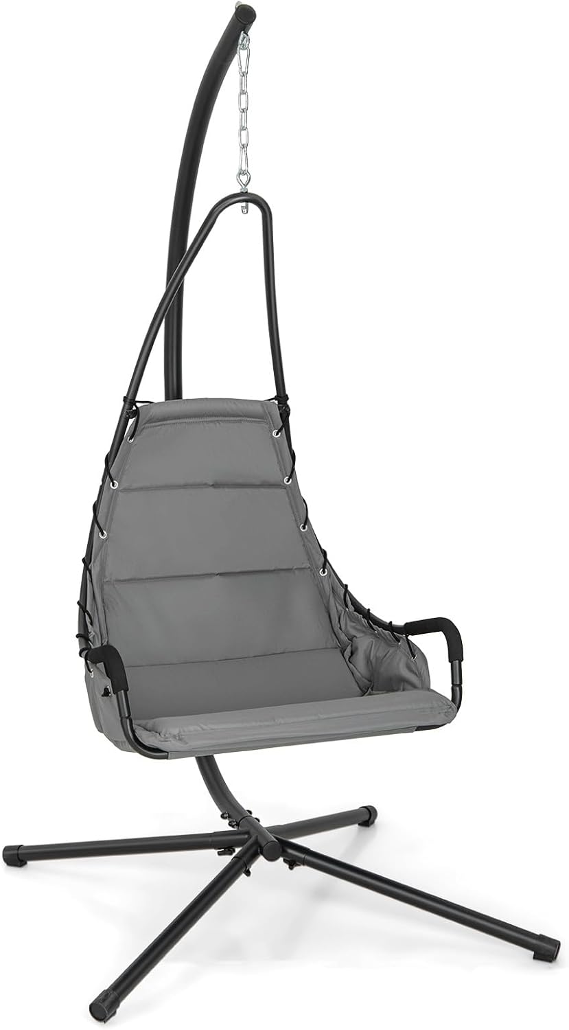 Giantex Silla colgante con soporte, hamaca columpio con asiento acolchado extragrande, marco de metal resistente, silla hamaca para interiores y
