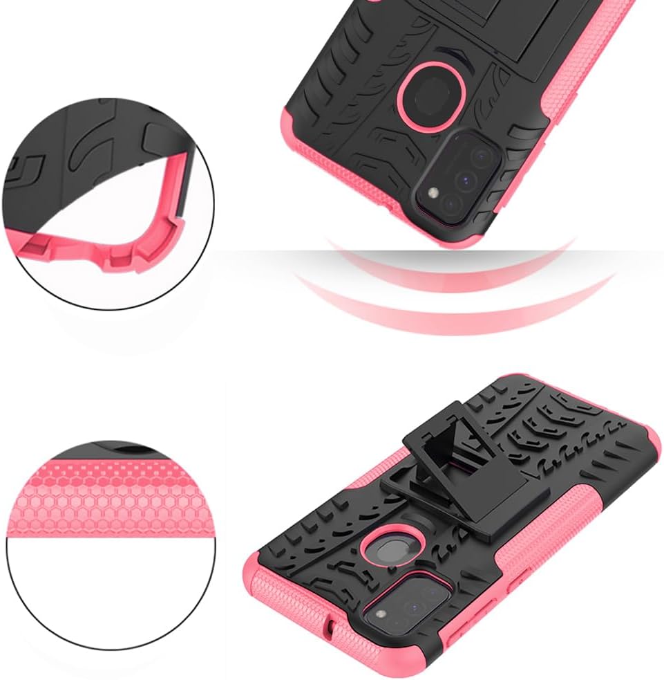 Asuwish Funda de teléfono para Samsung Galaxy M30s M21 con protector de pantalla de vidrio templado y soporte delgado, funda protectora híbrida