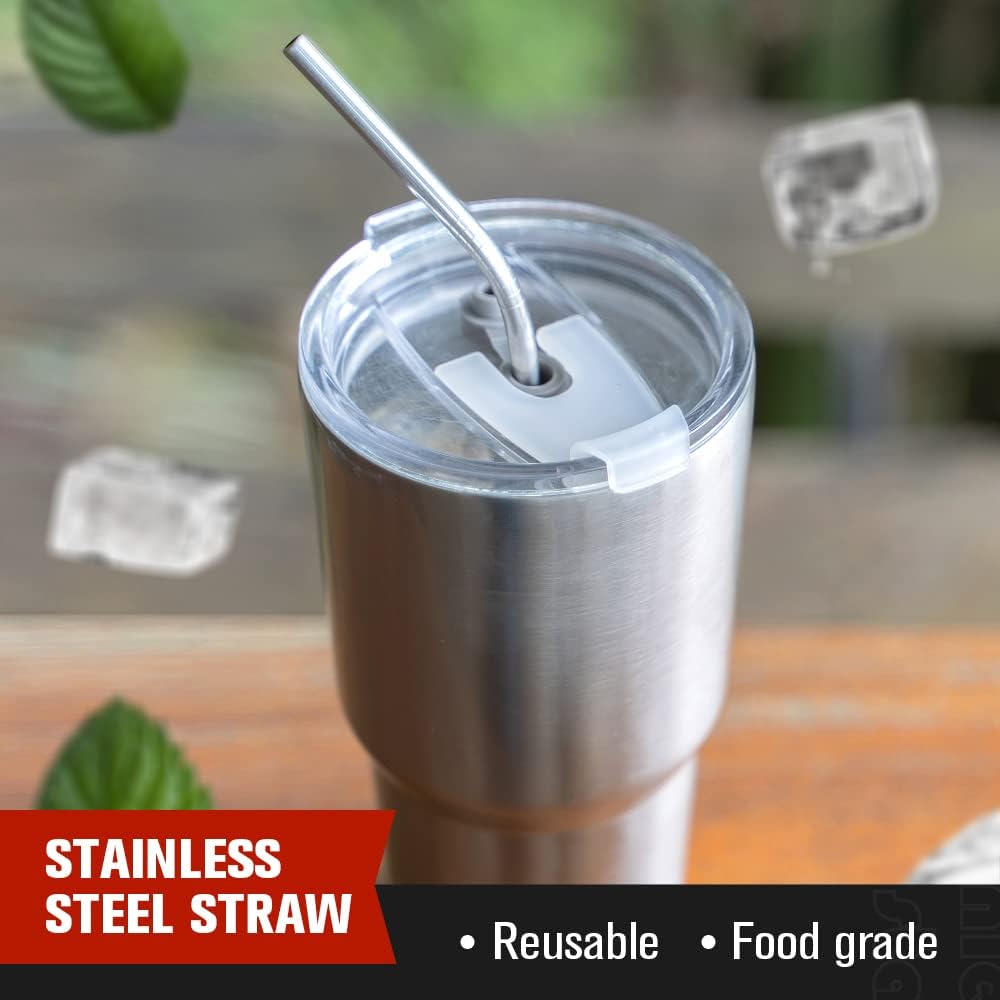 8 popotes de acero inoxidable doblados de 516 pulgadas de ancho para vaso de 40 onzas con asa, popotes de metal reutilizables de 12 pulgadas de