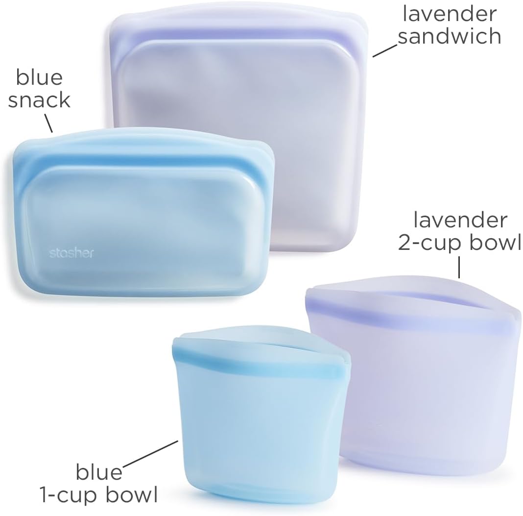 Stasher Bolsa de almacenamiento de silicona reutilizable, contenedor de almacenamiento de alimentos, apto para microondas y lavavajillas, sin fugas,