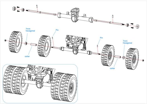 Hot Racing SXTF39WD Ruedas Dually Drive Acero Ejes Traseros Ax 24 SCX24