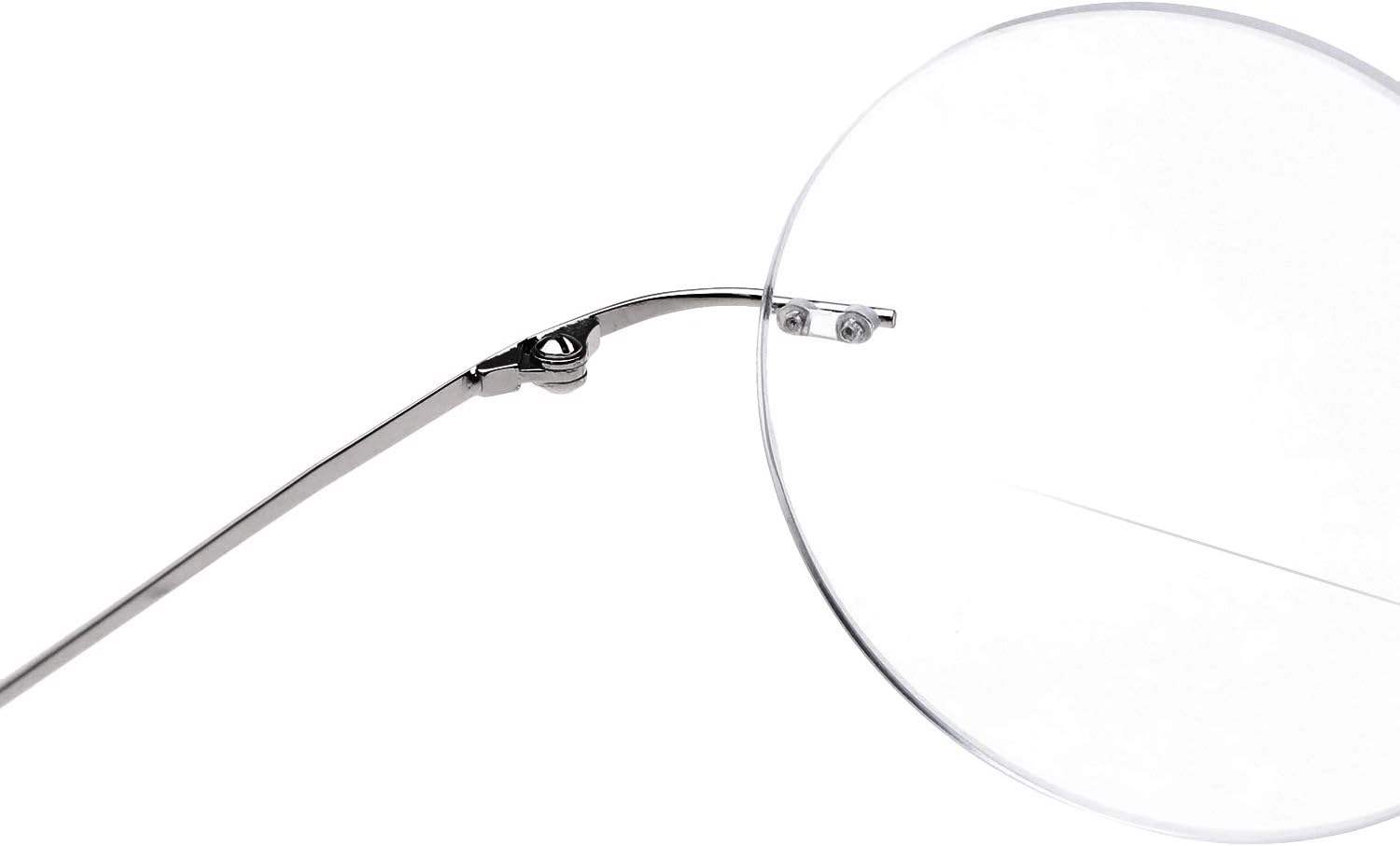 Gafas de lectura bifocales con marco redondo sin montura para hombres y mujeres, aleación de titanio, lentes ligeros para lectores, plateado