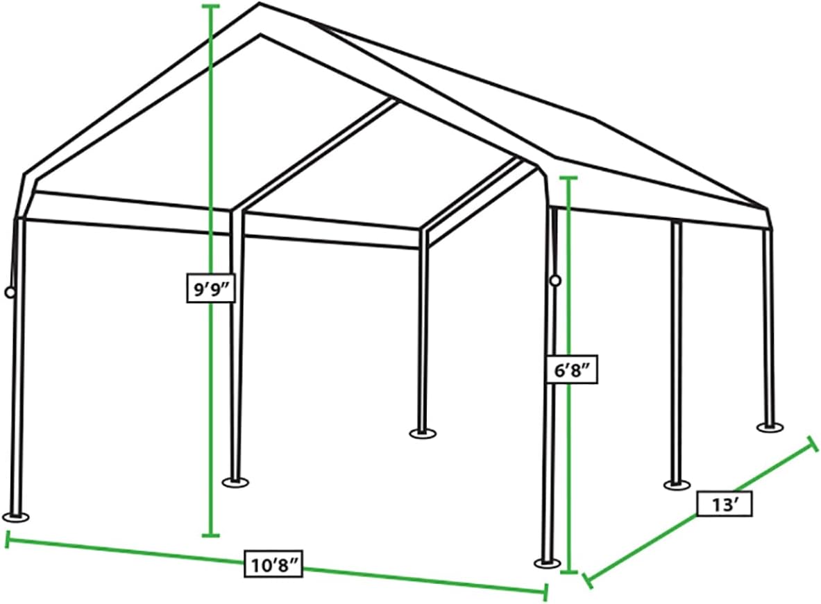 King Canopy Toldo universal de 10 pies por 13 pies, marco de acero de 1 38 pulgadas, 6 patas, blanco, C61013PC