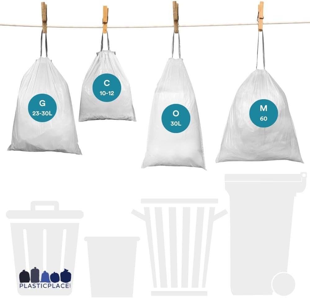 Plasticplace 2.6-3.2 Galones Brabantia (x) Compatible Code C Bolsa de Basura, 1.0 Mil, Blanco Bin Liner, 15″W x 19″H, (40 caja)