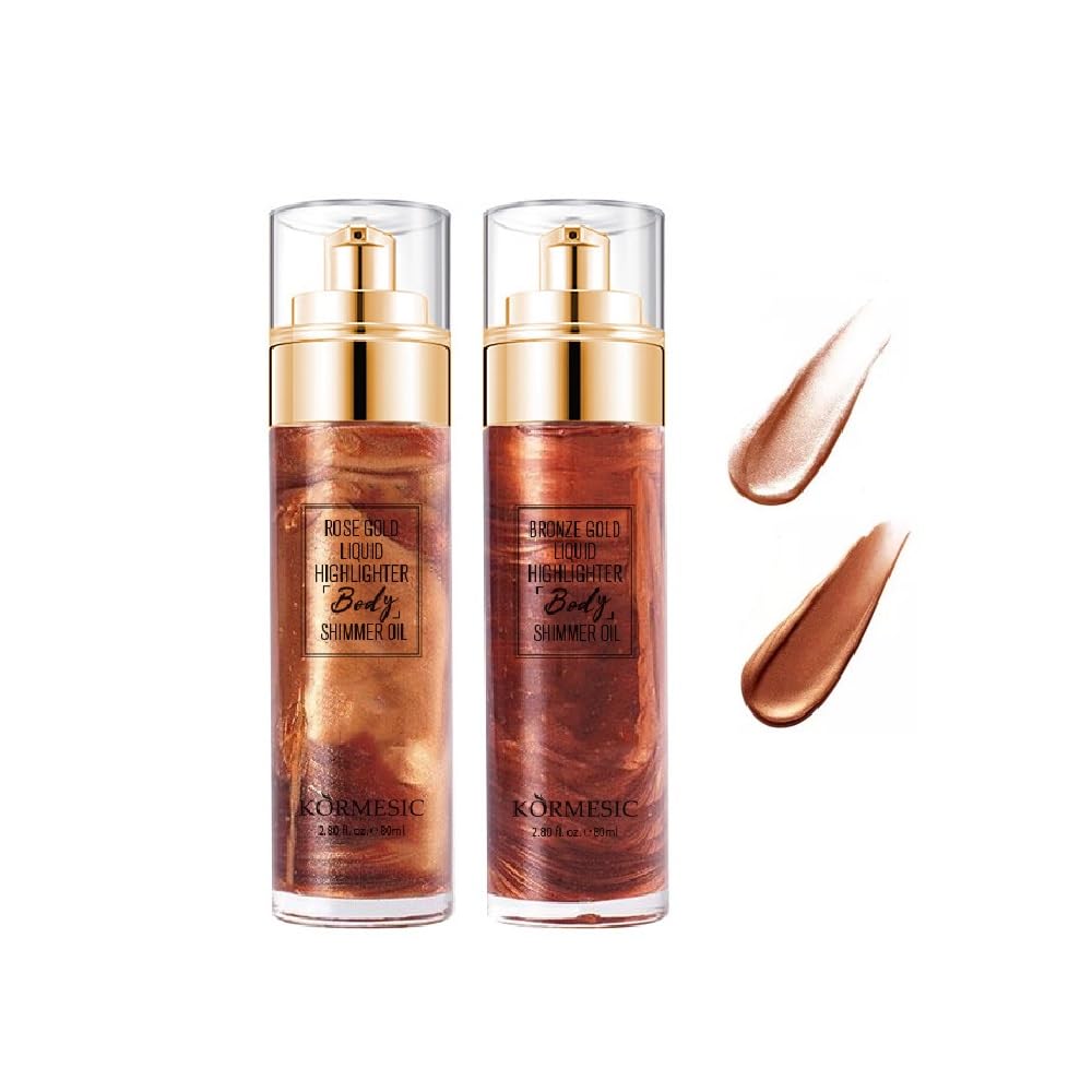 Paquete de 2 iluminadores corporales de aceite brillante, iluminador líquido impermeable de larga duración, perfeccionador de cobertura corporal