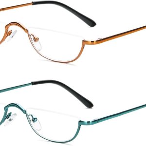 KoKoBin Lentes de lectura de media lectura, 2 pares de lentes con marco de metal de medio borde para hombres y mujeres, (verde+amarillo 1.00) KoKoBin Lentes de lectura de media lectura, 2 pares de lentes con marco de metal de medio borde para hombres y mujeres, (verde+amarillo 1.00)